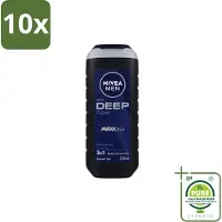 Nivea 10 x Men – Douchegel – Deep Clean – 250 ml - Grootverpakking - Vaatwasstrips - Douchegel - Diepe Reiniging - Microfijne Klei - Huid Reinigen - Haar Reinigen