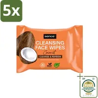 Sence 5 x - Coconut - Gezichtsreinigingsdoekjes - Verzorgend - 20 Doekjes - Wasstrips - Gezichtsreinigingsdoekjes - Kokos - Huidverzorging - Make-up Verwijderen - Hydrateren