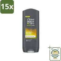 Dove 15 x - Douchegel - Men+ Care Active Fresh - Verfrissend en langdurige bescherming - 400 ml - Wasstrips - Douchegel - Man - Fris - Energie - Actief