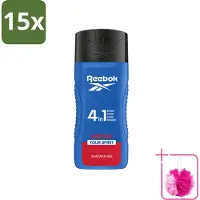 Reebok 15 x - Move Your Spirit - Douchegel - 4 in 1 - 400 ml - Bulkverpakking - Douchegel 4 in 1 - Douchemop - Verzorging lichaam