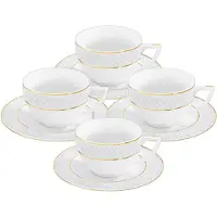 Wilmax England Wilmax cappuccino-bekers met schotel, 170 ml, wit met gouden rand, porselein, set van 4, modelnummer WL-880102402/AB4