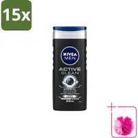 Nivea 15 x Men – Douchegel – Active Clean – 250 ml - Bulkverpakking - Douchegel mannen - Douchemop - Reiniging huid