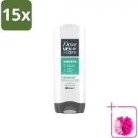 Dove 15 x - Shower Gel - 3-in-1 - Men Care Sensitive - Verfrissend en zacht - 400 ml - Bulkverpakking - Douchegel voor mannen - Douchemop - Gevoelige huid