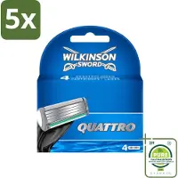 Wilkinson 5 x - Navulmesjes Quattro - Met Precisietrimmer - 4 scheermesjes - Grootverpakking - Vaatwasstrips - Scheermesjes - Navulmesjes - Precisietrimmer - Titaniumcoating - Huidvriendelijk
