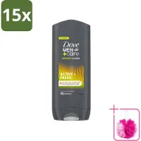Dove 15 x - Douchegel - Men+ Care Active Fresh - Verfrissend en langdurige bescherming - 400 ml - Bulkverpakking - Douchegel - Douchemop - Frisse geur