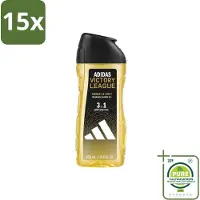 Adidas 15 x - 3-in-1 Douchegel - Victory League - Vibrant & Spicy - Gerecyclede Verpakking - 250 ml - Grootverpakking - Vaatwasstrips - Douchegel - 3-in-1 - Lichaam - Gezicht - Haar