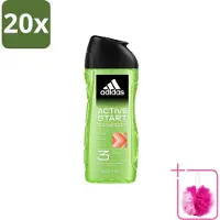 Adidas 20 x - 3-in-1 Douchegel - Active Start - Kruidige Geur - Gerecyclede Verpakking - 250 ml - Bulkverpakking - Douchegel - Douchemop - 3-in-1