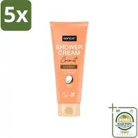 Sence 5 x - Coconut - Douchecrème - Verzorgend - 200 ml - Wasstrips - Douchecrème Kokos - Kokosgeur - Verzorgende Douche - Huidverzorging - Hydraterende Douchecrème