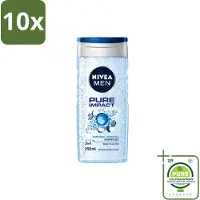 Nivea 10 x Men – Douchegel – Pure Impact – 250 ml - Grootverpakking - Vaatwasstrips - Douchegel - Reiniging - Zweet Verwijderen - Vuil Verwijderen - Fris Huidgevoel