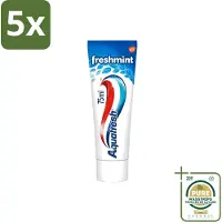 Aquafresh 5 x - Tandpasta - Freshmint 3-in-1 - Gezonde Tanden & Verfrissende Adem - 75 ml - Wasstrips - Tandpasta - Frisse Adem - Suikerzuurbescherming - Gaatjesbescherming - Tandvleesbescherming