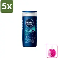 Nivea 5 x Men – Douchegel – Ultra Charge – 250 ml - Bulkverpakking - Douchegel voor mannen - Douchemop - Verzorging van huid