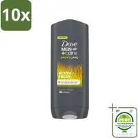Dove 10 x - Douchegel - Men+ Care Active Fresh - Verfrissend en langdurige bescherming - 400 ml - Grootverpakking - Vaatwasstrips - Douchegel - Frisse Geur - Actieve Mannen - Energie - Huidverzorging