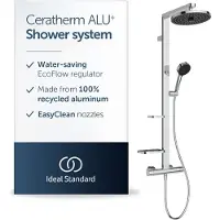 Ideal standard Ceratherm Alu+ douchesysteem met thermostaatkraan, 2 plateaus, handdouche met 2 functies en hoofddouche met 2 functies