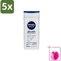 Nivea 5 x Men – Douchegel – Silver Protect – 250 ml - Bulkverpakking - Douchegel mannen - Douchemop - Zilverionen