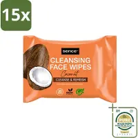 Sence 15 x - Coconut - Gezichtsreinigingsdoekjes - Verzorgend - 20 Doekjes - Wasstrips - Gezichtsreinigingsdoekjes - Kokos - Huidverzorging - Make-up Verwijderen - Hydrateren