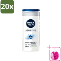 Nivea 20 x - Men - Sensitive Douchegel - Hydraterend - 250 ml - Bulkverpakking - Gevoelige huid - Douchemop - Douchegel