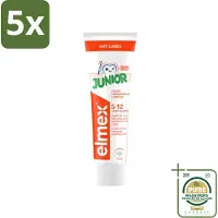 Elmex 5 x - Tandpasta - Junior - (5-12 jaar) - Tooth Strengthening- 75 ml - Wasstrips - Tandpasta Voor Kinderen - Gaatjesbescherming - Aminfluoride - Tandglazuur Versterken - Kindertandpasta