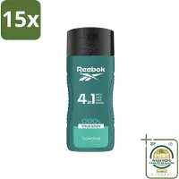 Reebok 15 x - Cool Your Body - Douchegel - 4 in 1 - 400 ml - Wasstrips - Douchegel 4 In 1 - Verkoelend Douchegel - Menthol Douchegel - Aloe Vera Douchegel - Gezichtsverzorging