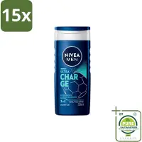 Nivea 15 x Men – Douchegel – Ultra Charge – 250 ml - Grootverpakking - Vaatwasstrips - Douchegel Voor Mannen - Verzorging Van Huid - Citrusgeur - Houtachtige Geur - 3-in-1 Douchegel