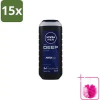 Nivea 15 x Men – Douchegel – Deep Clean – 250 ml - Bulkverpakking - Douchegel - Douchemop - Diepe reiniging