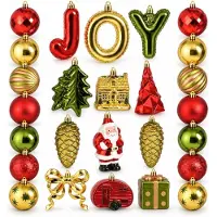 Mica Decorations Kerstornamentenset JOY - Set van 26 Onbreekbare Kerstballen in Rood, Donkergroen en Goud - Kerstboomversiering van Gerecycled Polystyreen - 6 x 6 x 6 cm