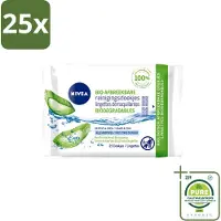 Nivea 25 x – Reinigingsdoekjes – Bio Aloe Vera – 25 Doekjes - Grootverpakking - Vaatwasstrips - Reinigingsdoekjes - Gezichtsreiniging - Make-up Verwijderen - Oogmake-up Verwijderen - Aloë Vera
