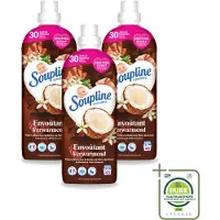 Soupline 3 x – Wasverzachter – Verwarmende Kokosnoot & Witte Bloemen – 950 ml - Grootverpakking - Vaatwasstrips - Wasverzachter - Kokosnoot - Witte Bloemen - Warme Geur - Wasgoed