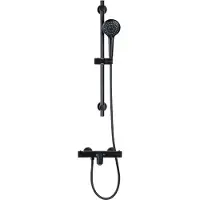 Adema Sparkle 2.0 Badset - thermostatische badkraan - 70cm glijstang - ronde handdouche - metalen doucheslang - mat zwart