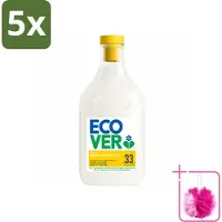 Ecover 5 x - Wasverzachter - Gardenia - 1 liter - 33 wasbeurten - Bulkverpakking - Wasverzachter - Douchemop - Wasverzachter gardenia en vanille