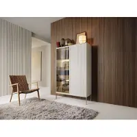 Vente-unique Vitrinekast met 2 deurtjes en 1 lade met ledverlichting van MDF en gerookt glas - Beige en zwart - OVILA