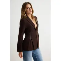 Trendyol TRENDYOLMİLLA Dames Bruin Effen Lang Getailleerd Blazers
