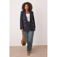 Trendyol Dames Donkerblauw Effen Lang Getailleerd Grote maten Blazers
