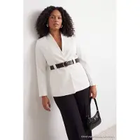 Trendyol Dames Ecru Effen Lang Regular fit Grote maten Blazers