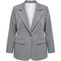 Trendyol Dames Grijs Effen Lang, Getailleerd Grote maten Blazers