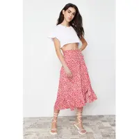 Trendyol TRENDYOLMİLLA Dames Rood Bloemen Midi A-lijn Skater Rokken