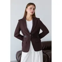 Trendyol TRENDYOLMİLLA Dames Bruin Effen Lang Getailleerd Blazers