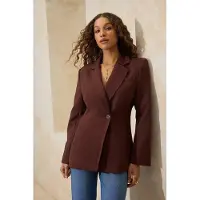 Trendyol TRENDYOLMİLLA Dames Bruin Effen Lang Getailleerd Blazers