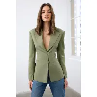 Trendyol TRENDYOLMİLLA Dames Kaki Effen Lang Getailleerd Blazers