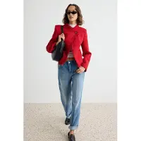 Trendyol TRENDYOLMİLLA Dames Rood Effen Lang Regular fit Blazers