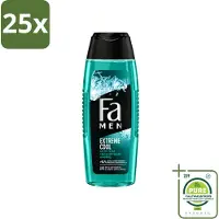 Fa 25 x Men - Extreme Cool - 2 in 1 Douchegel & Shampoo - Menthol - 250 ml - Grootverpakking - Vaatwasstrips - Douchegel En Shampoo - Menthol - Verfrissend - Lichaam Reinigen - Haar Reinigen