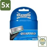 Wilkinson 5 x - Navulmesjes Quattro - Met Precisietrimmer - 4 scheermesjes - Wasstrips - Scheermesjes - Navulmesjes - Precisietrimmer - Titaniumcoating - Huidvriendelijk