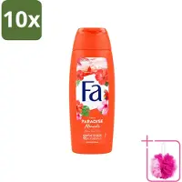 Fa 10 x - Paradise Moments - Douchecrème - Hibiscusbloem - 250 ml - Bulkverpakking - Douchecrème hibiscusbloem - Douchemop - Vegan douchecrème