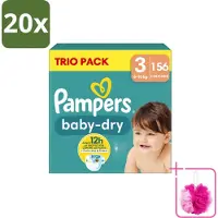 Pampers 20 x – Luiers – Baby-Dry Trio Pack Maat 3 (6-10 kg) – 156 Luiers - Bulkverpakking - Baby luiers - Douchemop - Droge luiers