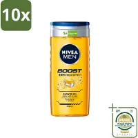 Nivea 10 x - Men - Boost Douchegel - 24 Uur Lang Effect - 250 ml - Wasstrips - Douchegel - Cafeïne - Energieboost - Fris Effect - Verfrissend