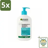Garnier 5 x - Pure Active - Gezichtsreiniger - Hydraterend - 250 ml - Wasstrips - Gezichtsreiniger - Huidverzorging - Hyaluronzuur - Ceramide - Klei