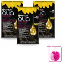 Garnier 3 x - Olia 4 - Haarkleuring - Middenbruin - Zonder Ammoniak - 60% Olie - Permanente Kleur - Bulkverpakking - Haarkleuring - Douchemop - Middenbruin