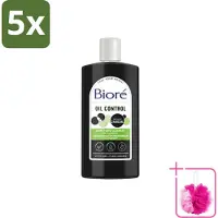Bioré 5 x – Houtskool Reinigingsgel – Gezichtsreiniger – 200 ml - Bulkverpakking - Gezichtsreiniger - Douchemop - Houtskool