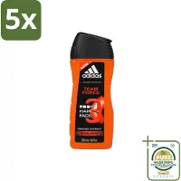 Adidas 5 x - 3-in-1 Douchegel - Team Force - Sinaasappel Extract - Stimulating - 250 ml - Wasstrips - Douchegel - 3-in-1 - Energie - Frisheid - Sinaasappel