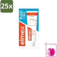 Elmex 25 x – Tandpasta – Anti-Cariës – 2x75 ml - Bulkverpakking - Tandpasta tegen gaatjes - Douchemop - Aminfluoride tandpasta