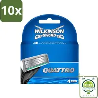 Wilkinson 10 x - Navulmesjes Quattro - Met Precisietrimmer - 4 scheermesjes - Grootverpakking - Vaatwasstrips - Scheermesjes - Navulmesjes - Precisietrimmer - Titaniumcoating - Huidvriendelijk